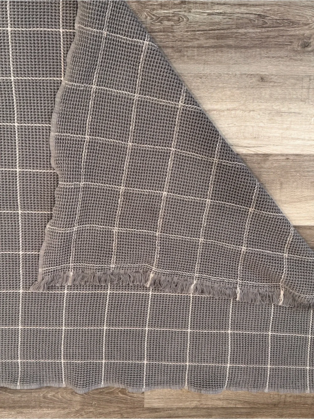 Boll & Branch Waffle Blanket Gray Cream Windowpane Check Throw 60x42 Cotton